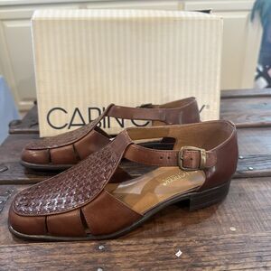 Cabin Creek Leather Woven Dark Cognac Brown Sandals Shoes Women’s Size 7 NEW